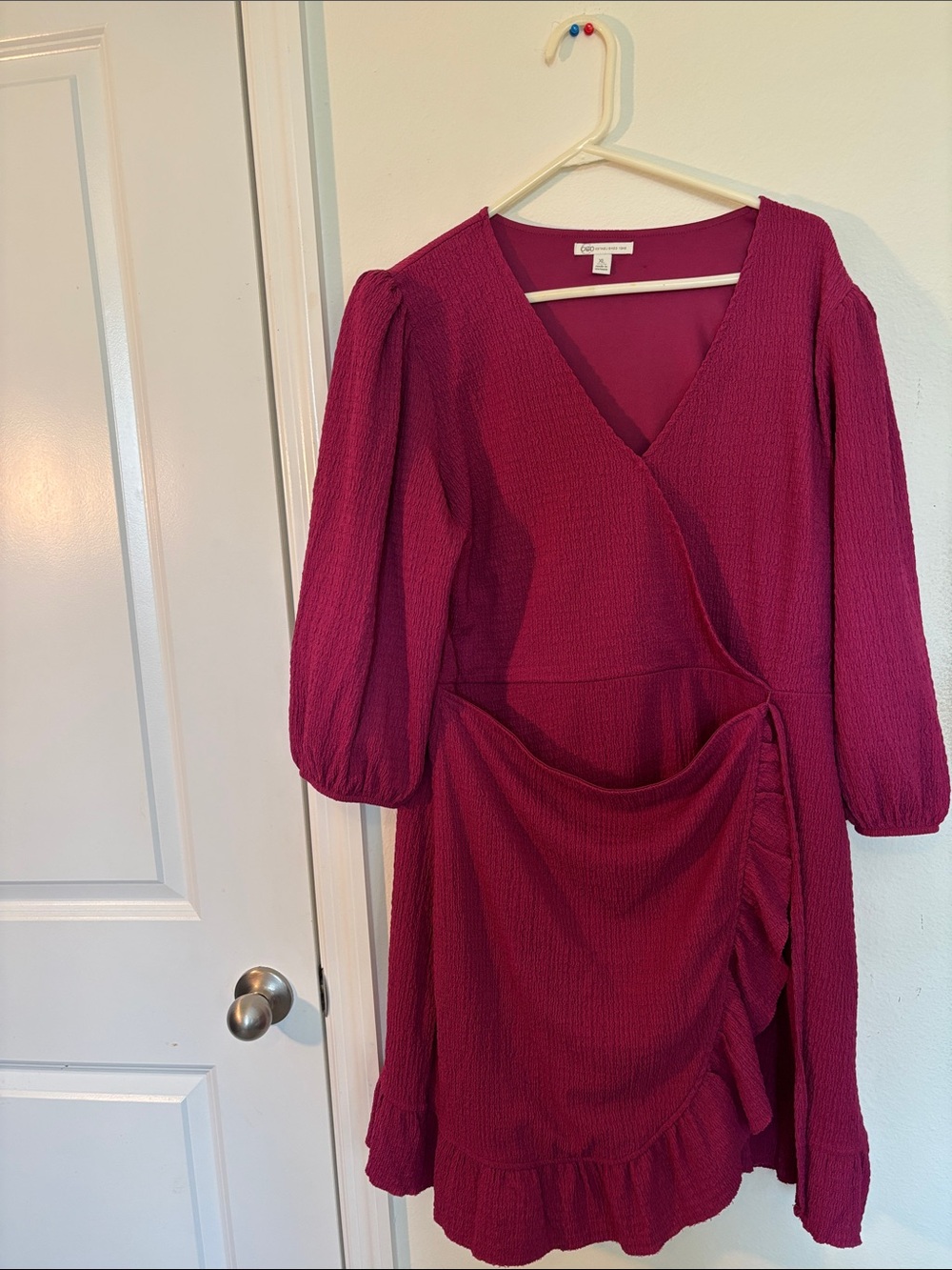 Cato Textured Wrap Mini Dress in Deep Magenta
